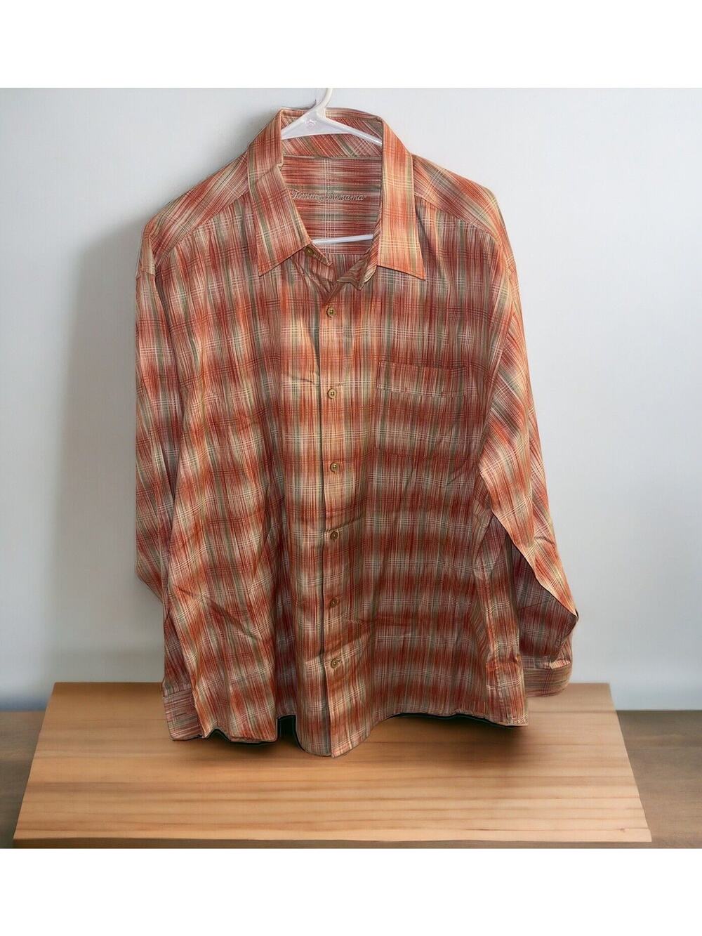 Tommy Bahama Long Sleeve Button Down Plaid Shirt Adult Men's Size XL Rust Beige